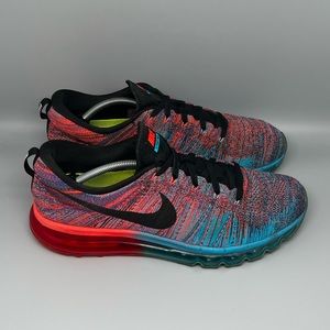 Nike Flyknit Max Blue Lagoon Bright Crimson Running‎ Shoes Men's Sz 13